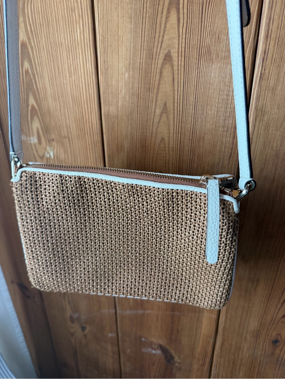 kate spade Woven Straw Shoulder Bag with off White Leather Trim - Picture 2 of 13